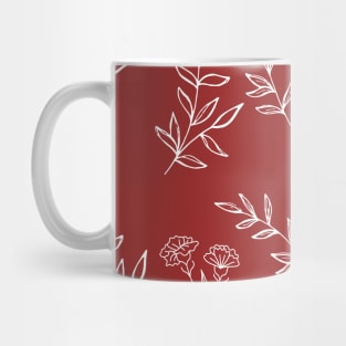 Carnation Flowers and Leaves Pattern in Garnet Color Mug